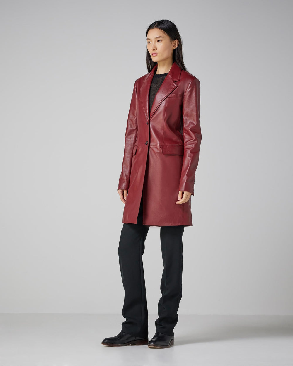 Stephanie Coat in Nappa Leather, Burgundy