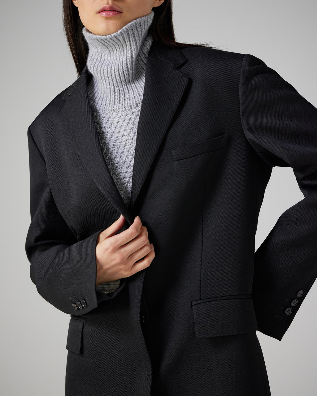 Arlo Coat in Wool Twill, Black - Veronica De Piante