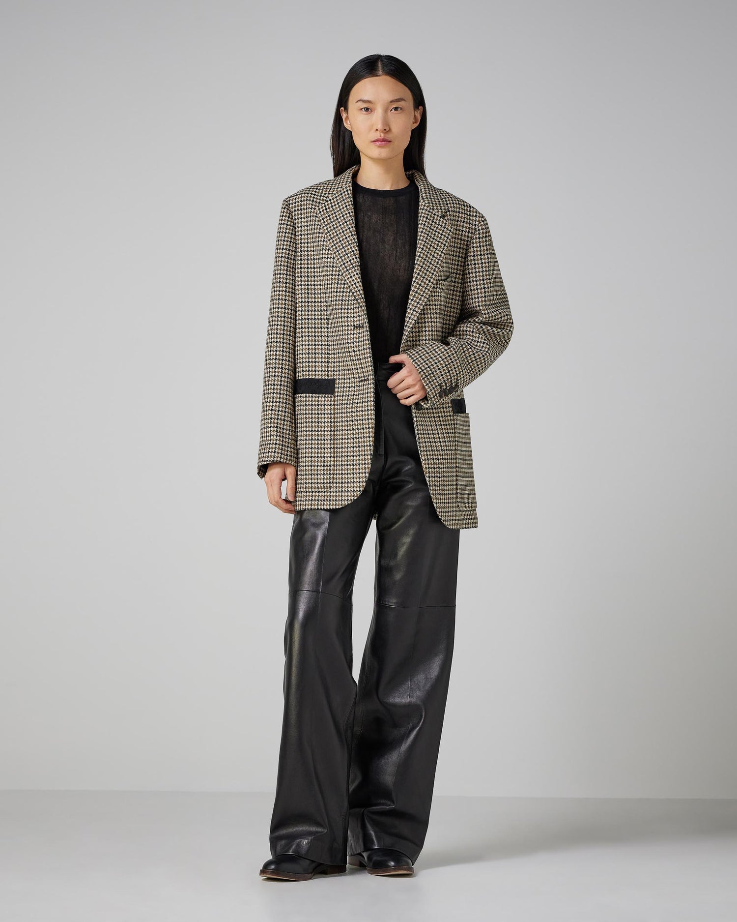 Sebastian Jacket in Wool, Brown Houndstooth