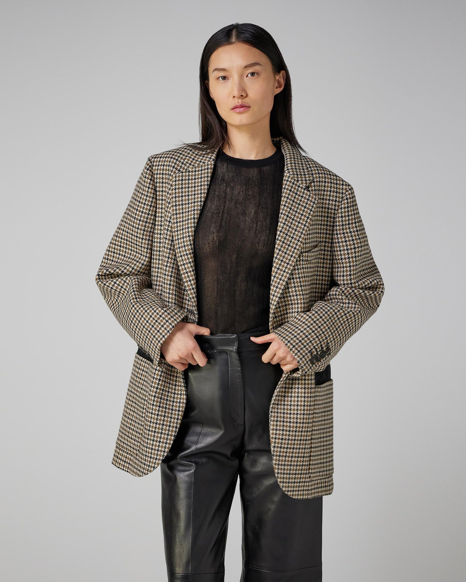 Sebastian Jacket in Wool, Brown Houndstooth