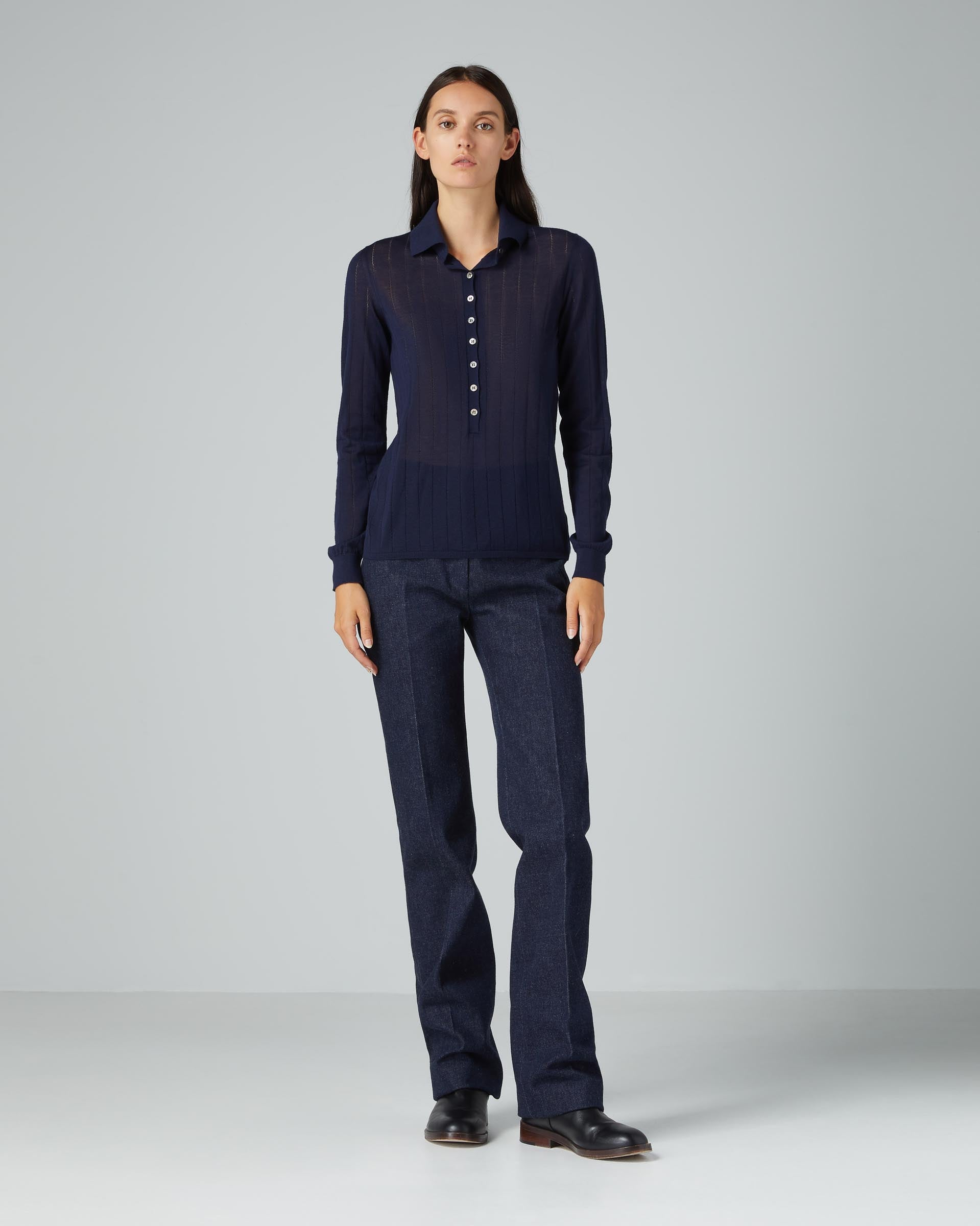 Luna Polo Neck Sweater in Cashmere, Dark Navy - Veronica De Piante