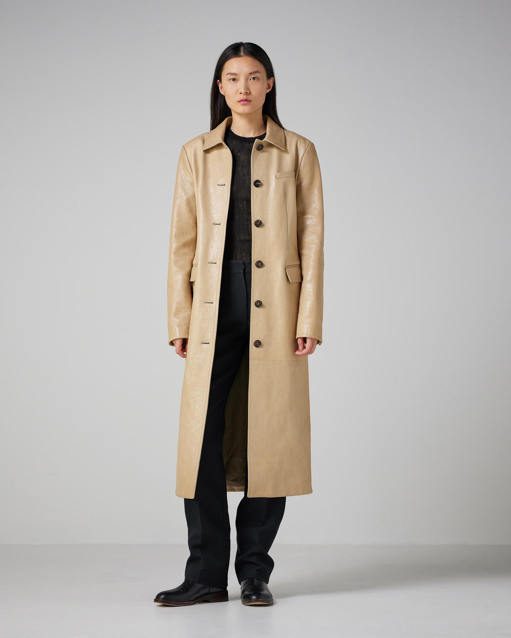 Kate Coat in Mix Oil Leather, Natural