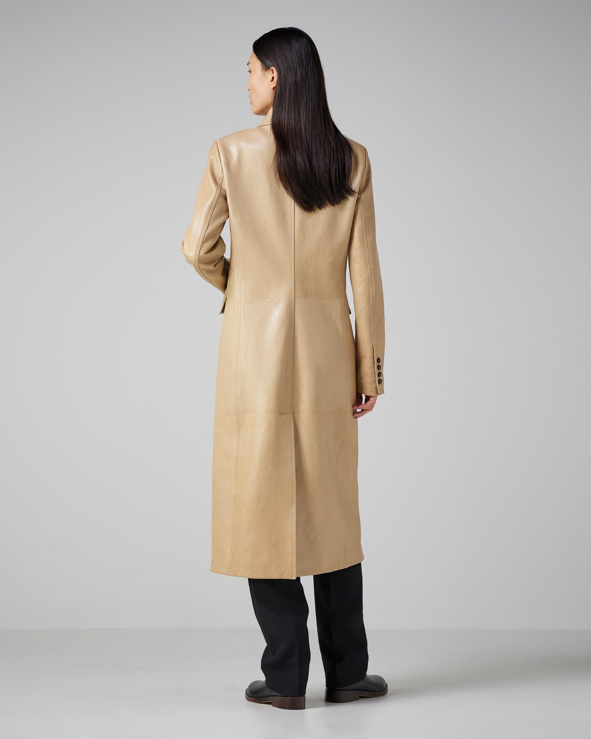 Kate Coat in Mix Oil Leather, Natural