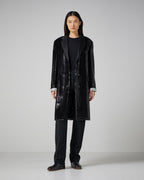 Black Arlo Coat by SALE featuring flat sequins, showcasing a stylish design and elegant texture.