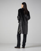 Black Arlo coat with flat sequins, featuring a stylish design perfect for evening wear and outerwear.