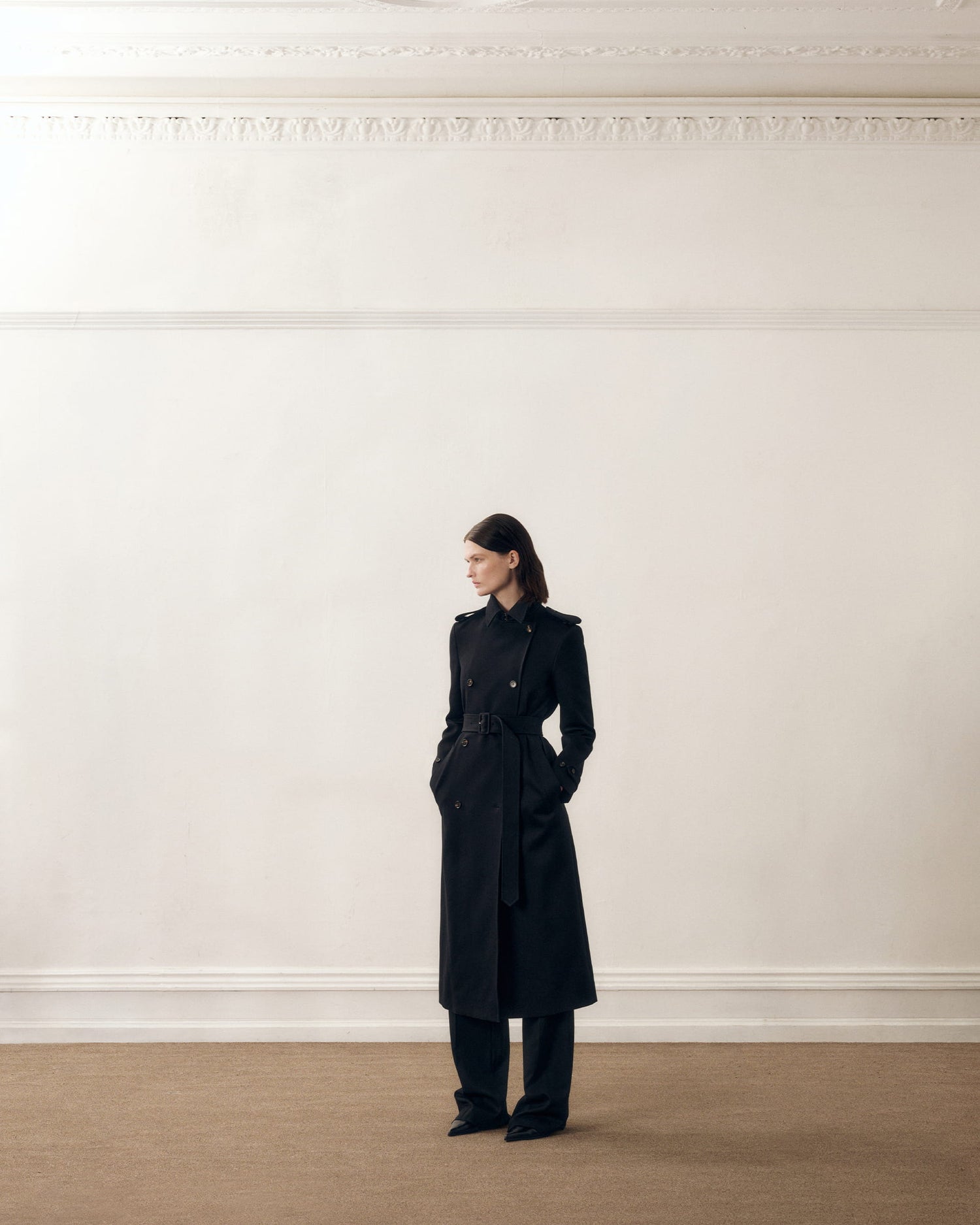 Amara Trench Coat in Cotton, Black