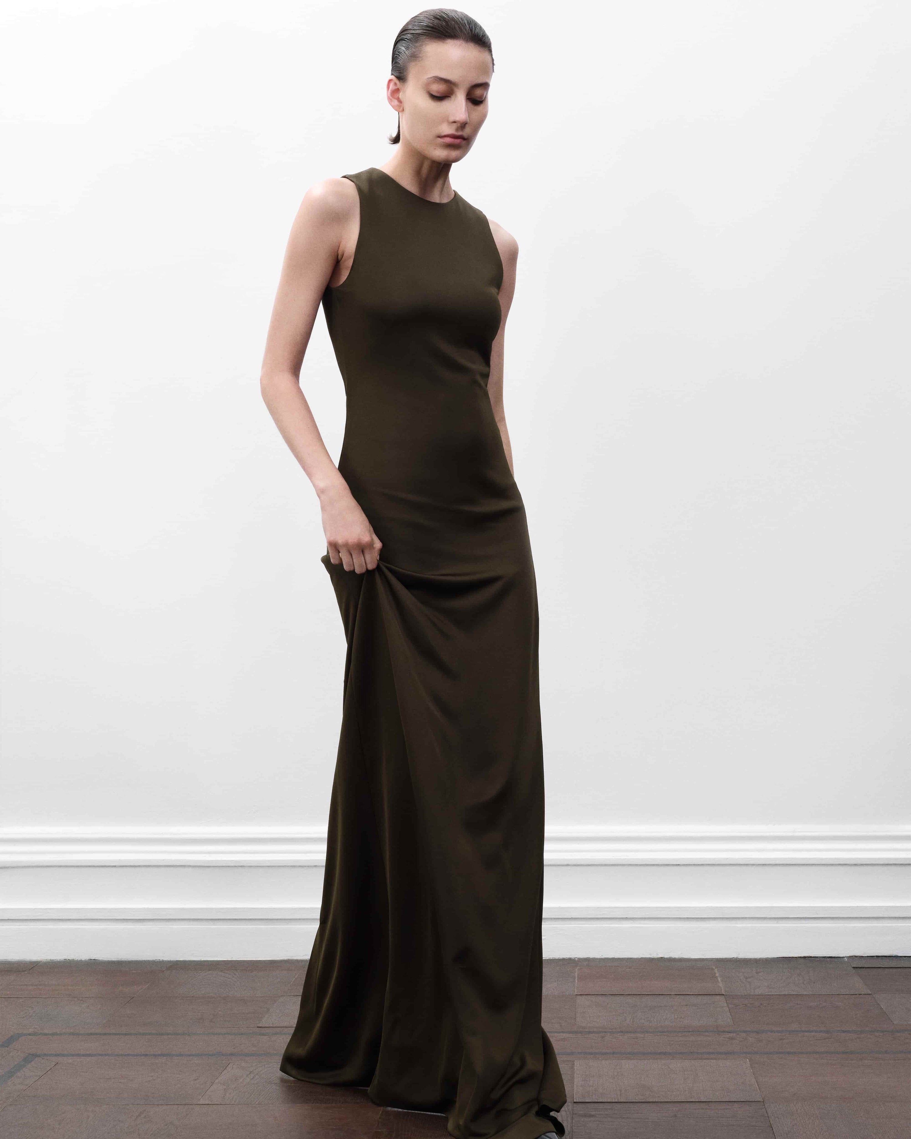 Carmen Dress in Viscose Jersey, Olive - Veronica De Piante