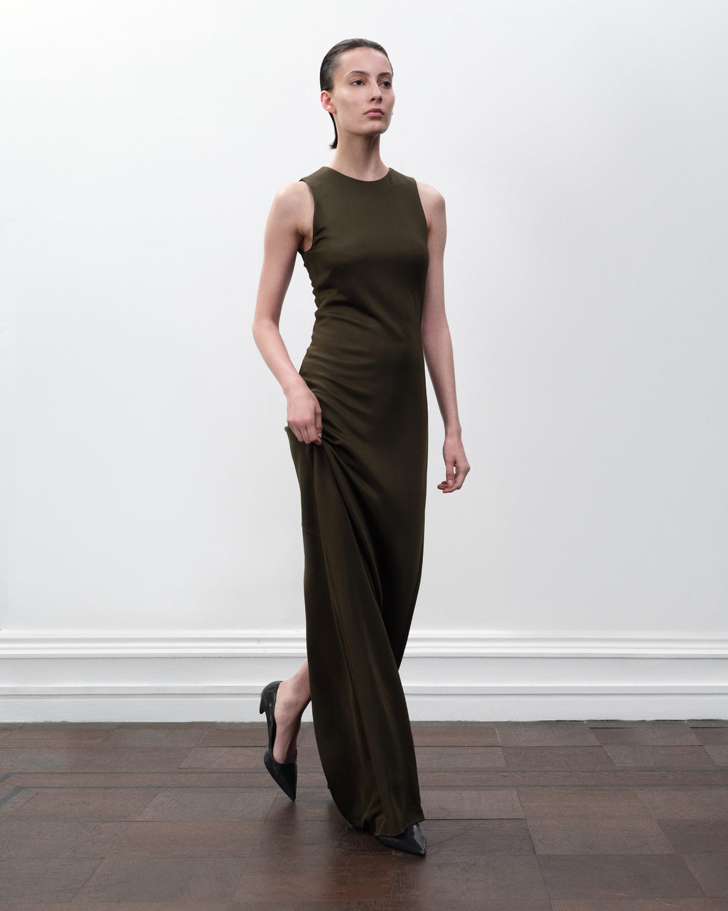 Carmen Dress in Viscose Jersey, Olive - Veronica De Piante