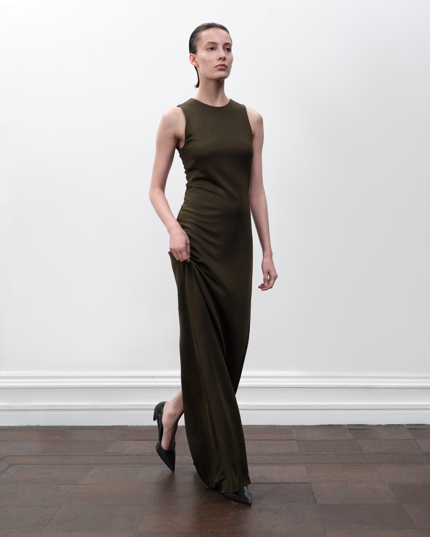 Carmen Dress in Viscose Jersey, Olive - Veronica De Piante