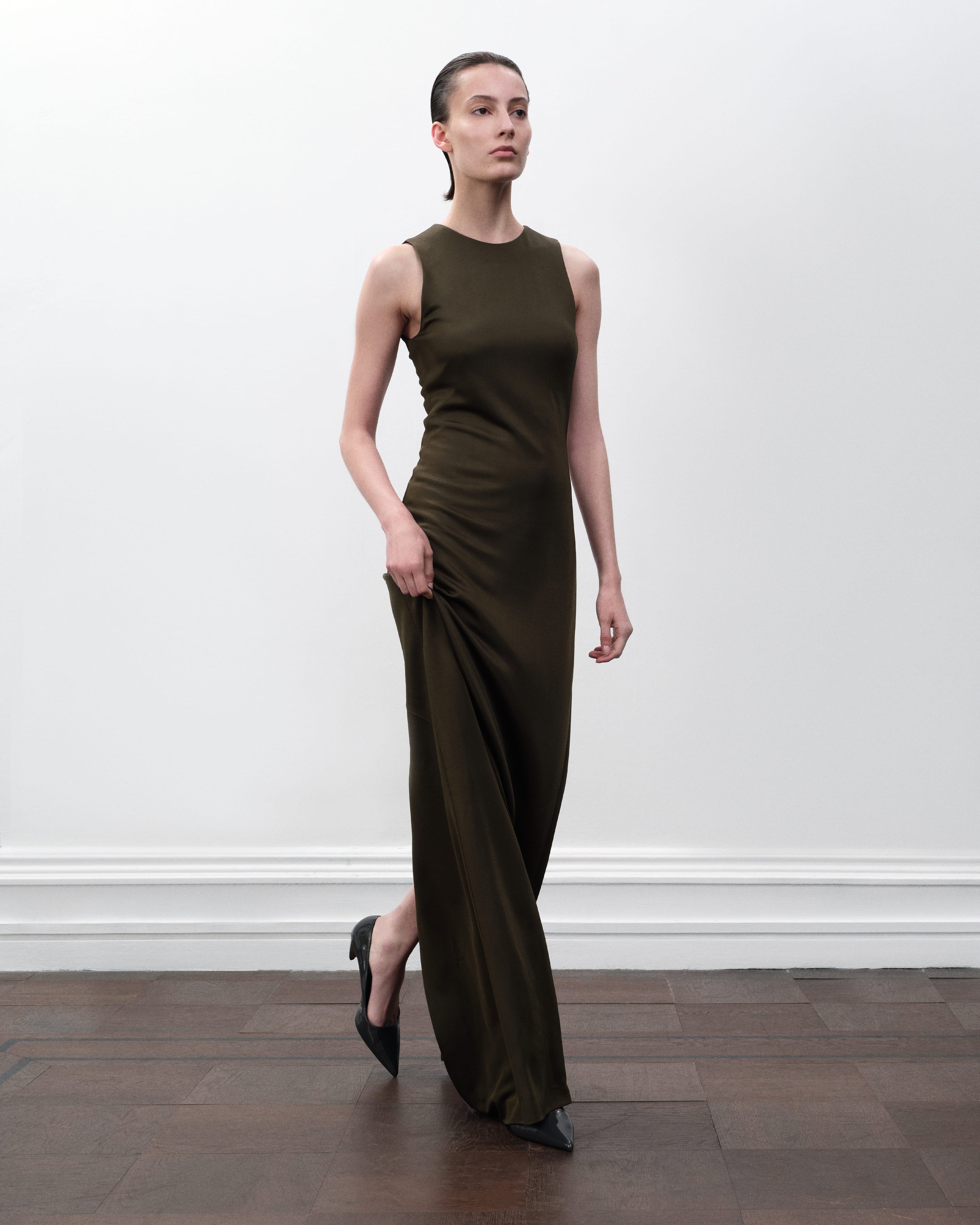 Carmen Dress in Viscose Jersey, Olive - Veronica De Piante