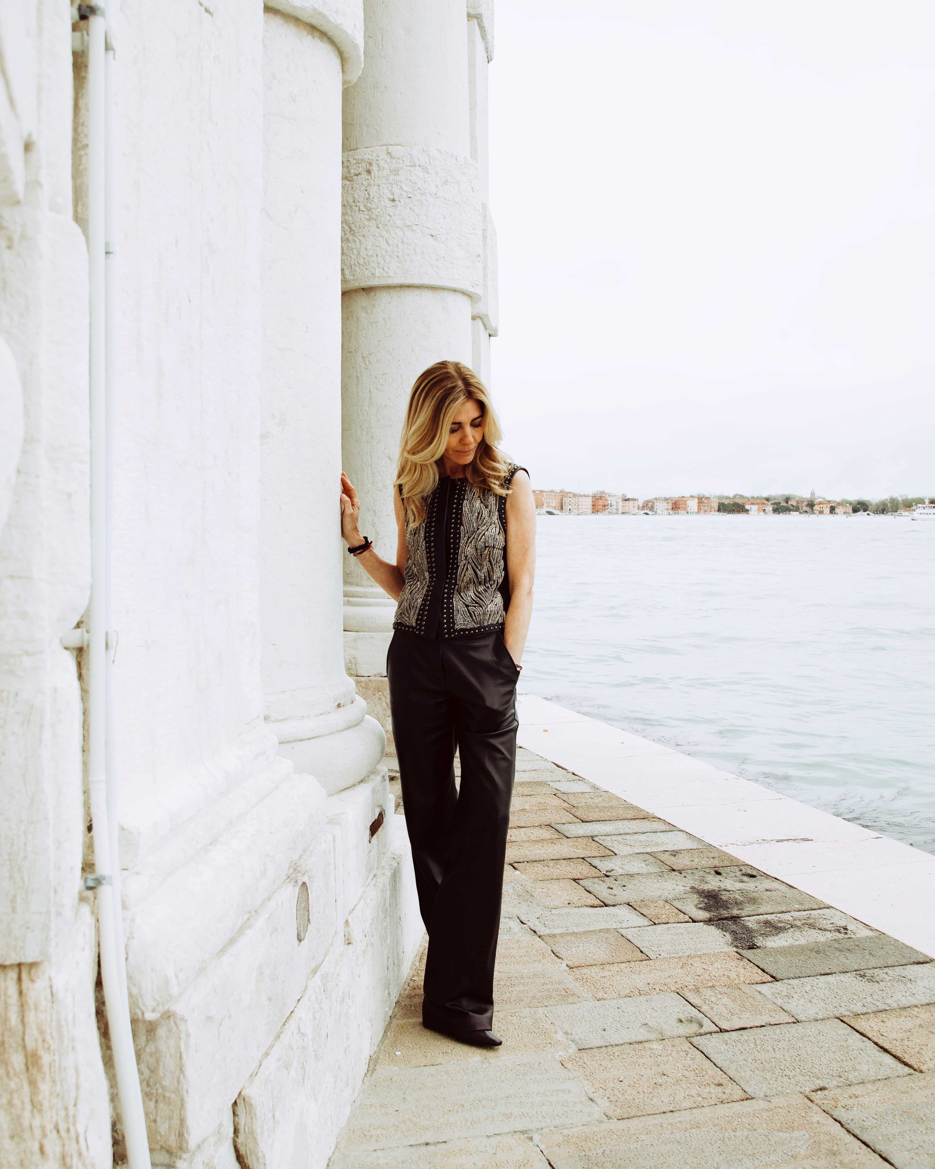 Black Ginevra vest by Veronica De Piante, featuring a stylish sleeveless top with a fitted silhouette and modern design.