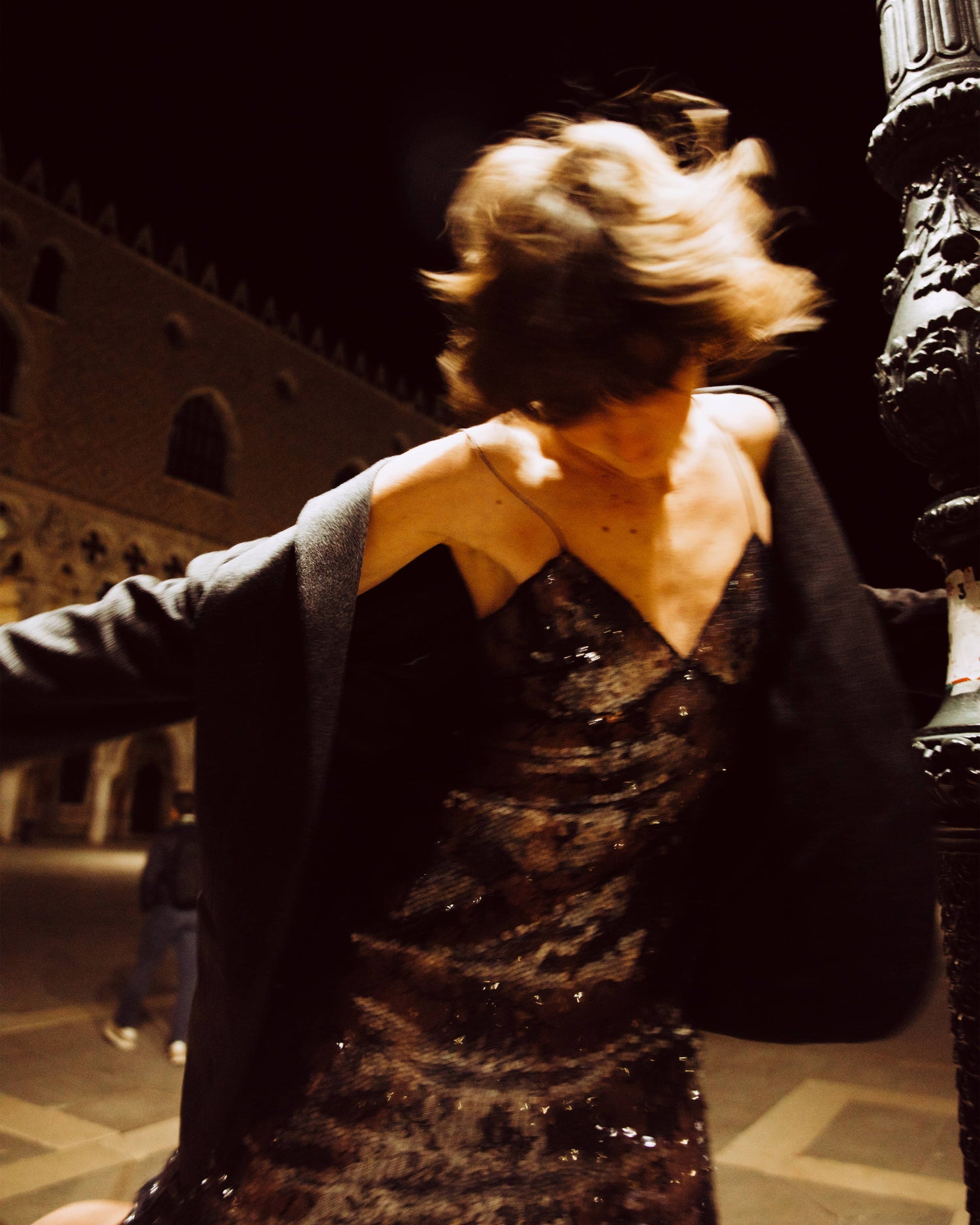Aya Dress in Lace Sequins, Black