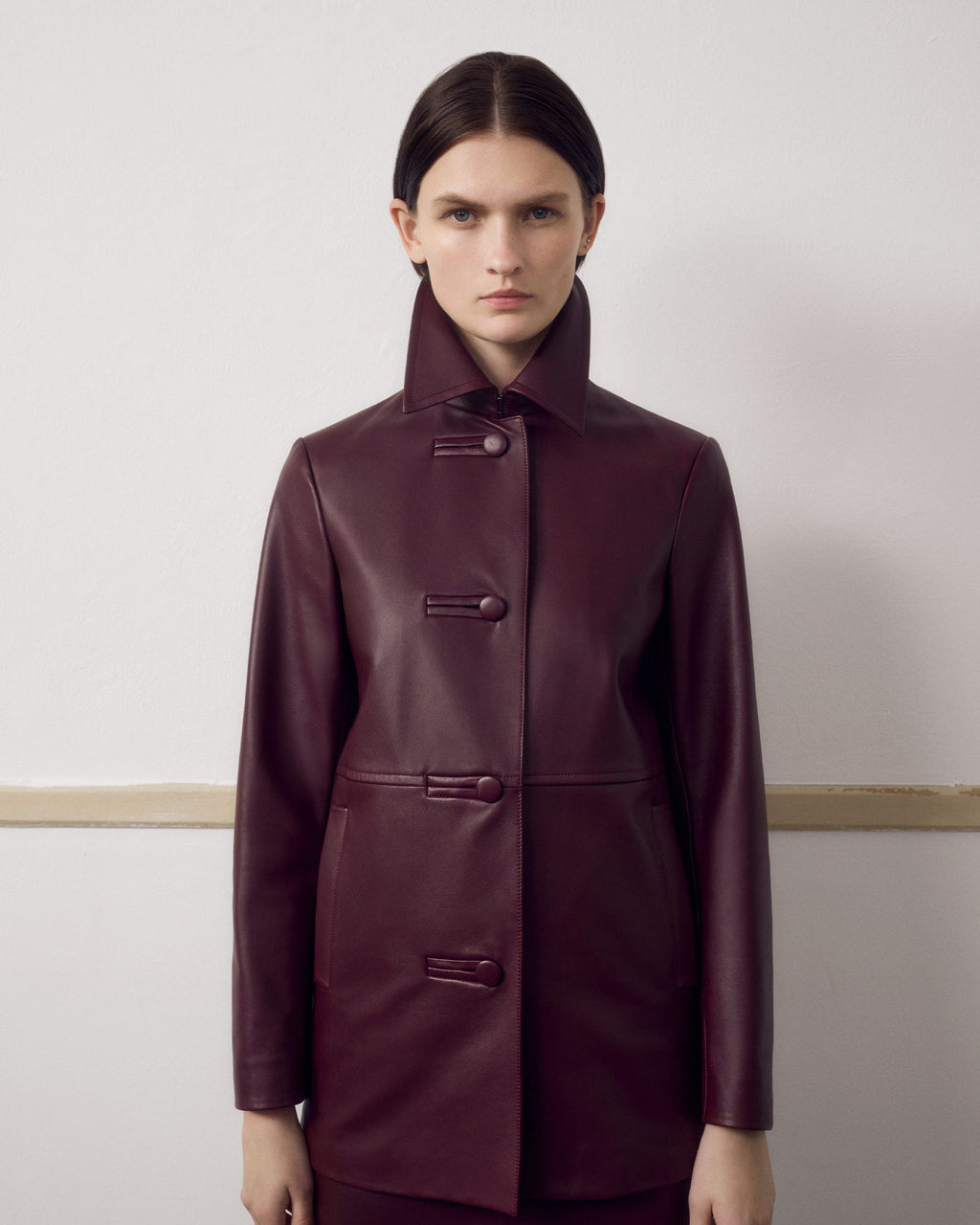 Jess Jacket in Nappa Leather, Maroon - Veronica De Piante