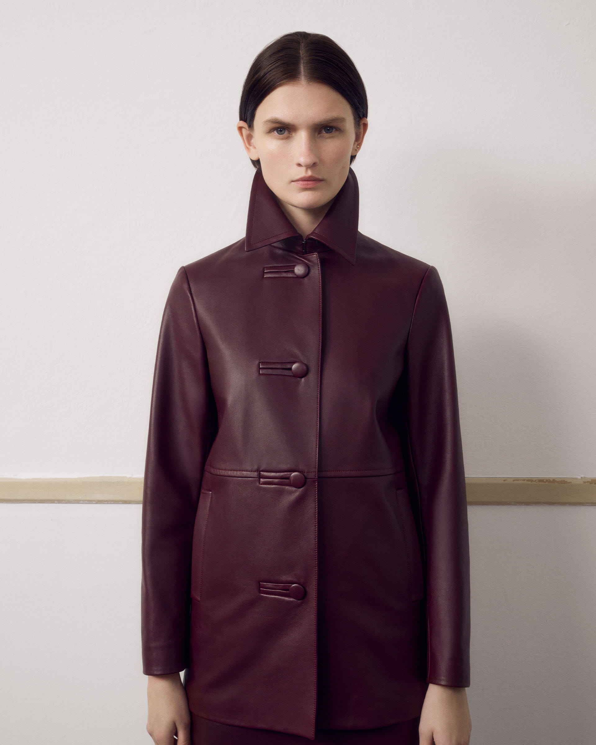 Jess Jacket in Nappa Leather, Maroon - Veronica De Piante