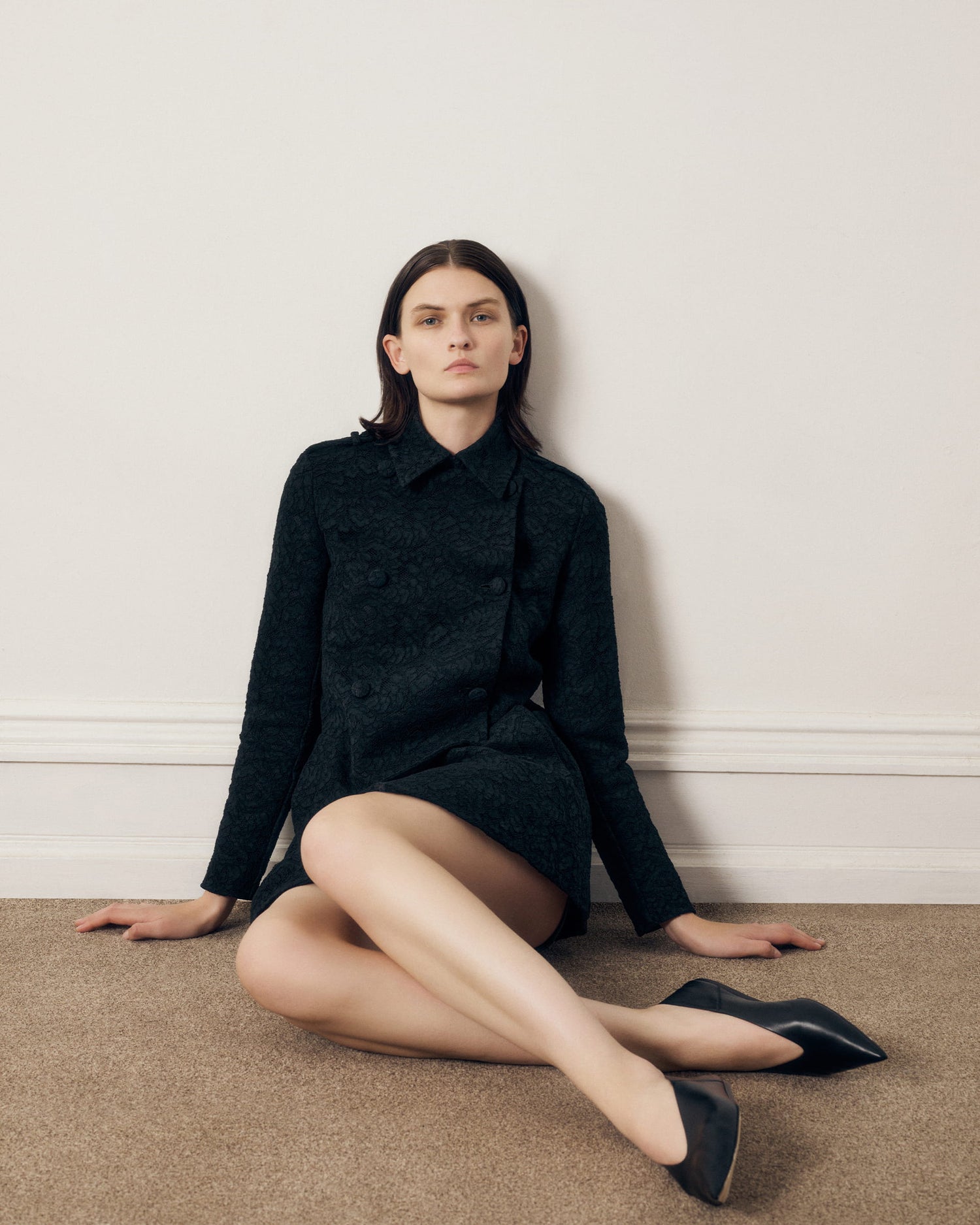 Charlotte Trench in Lace, Black