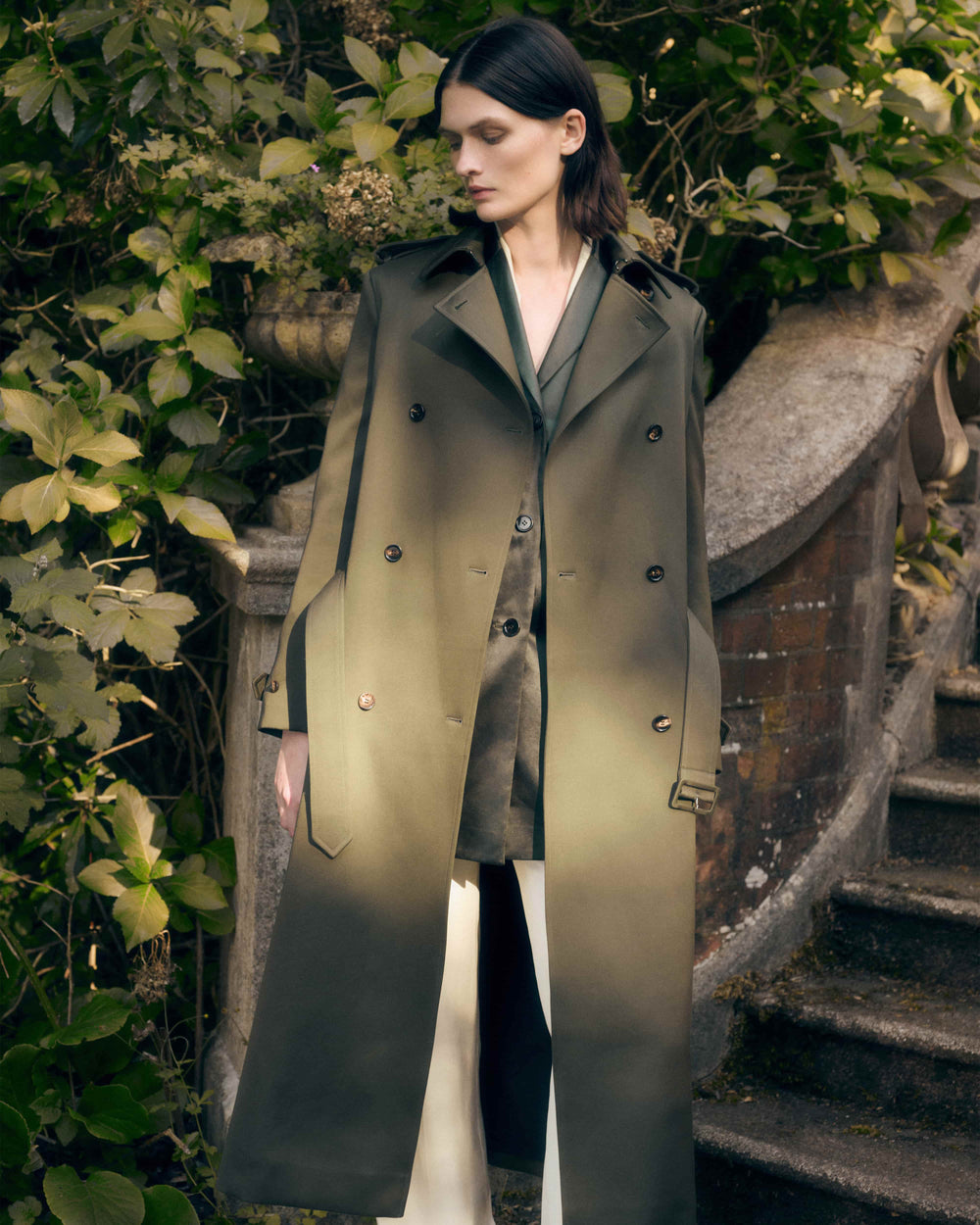 Amara Trench Coat in Cotton, Olive - Veronica De Piante