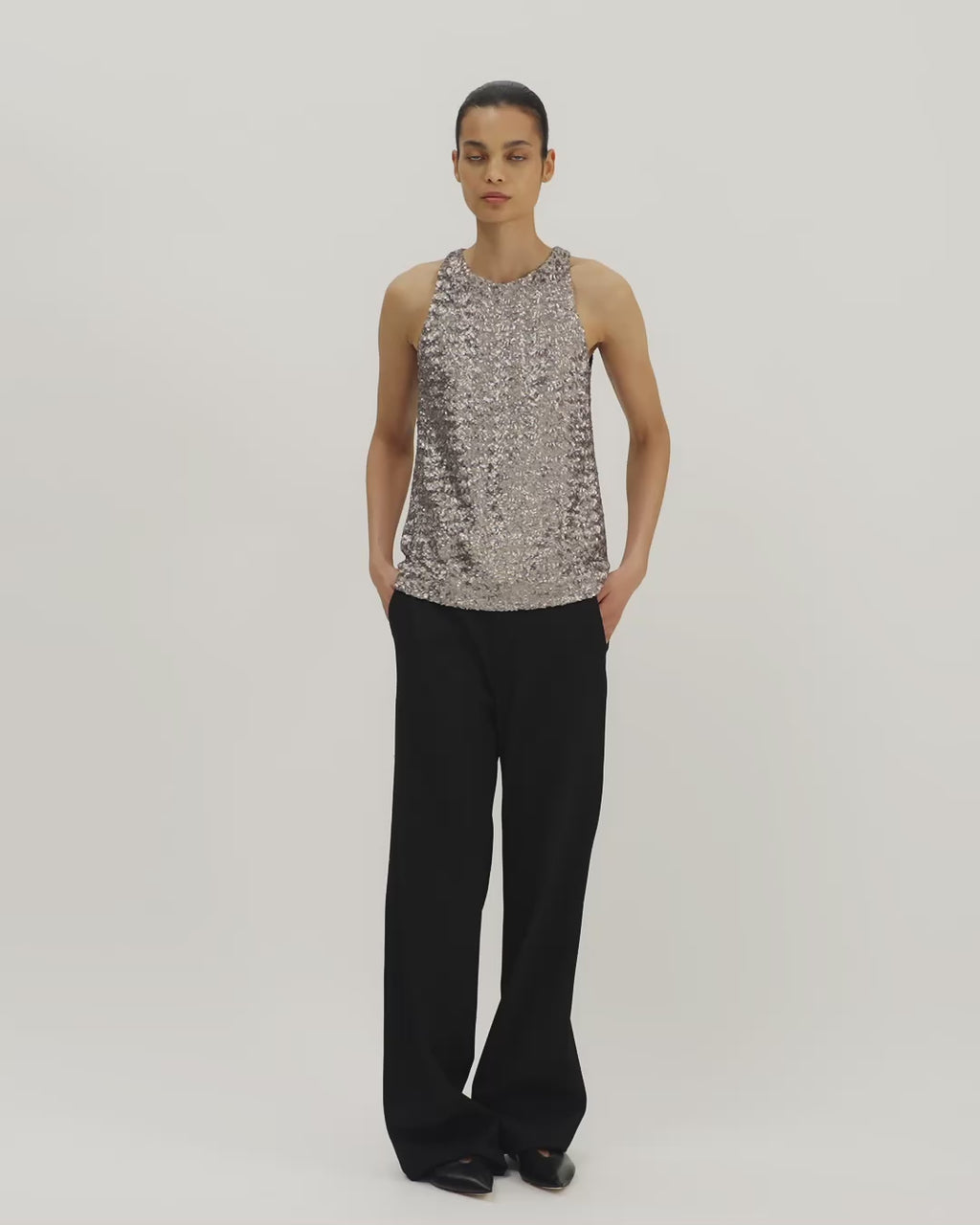 Alizeh Top in Flat Sequins, Champagne