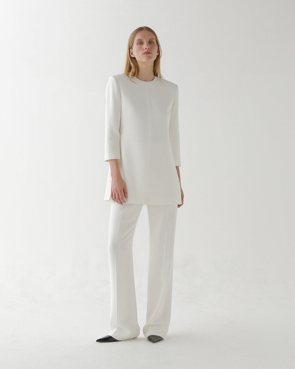 Ambar Tunic in Stretch Viscose Crepe, Off-White
