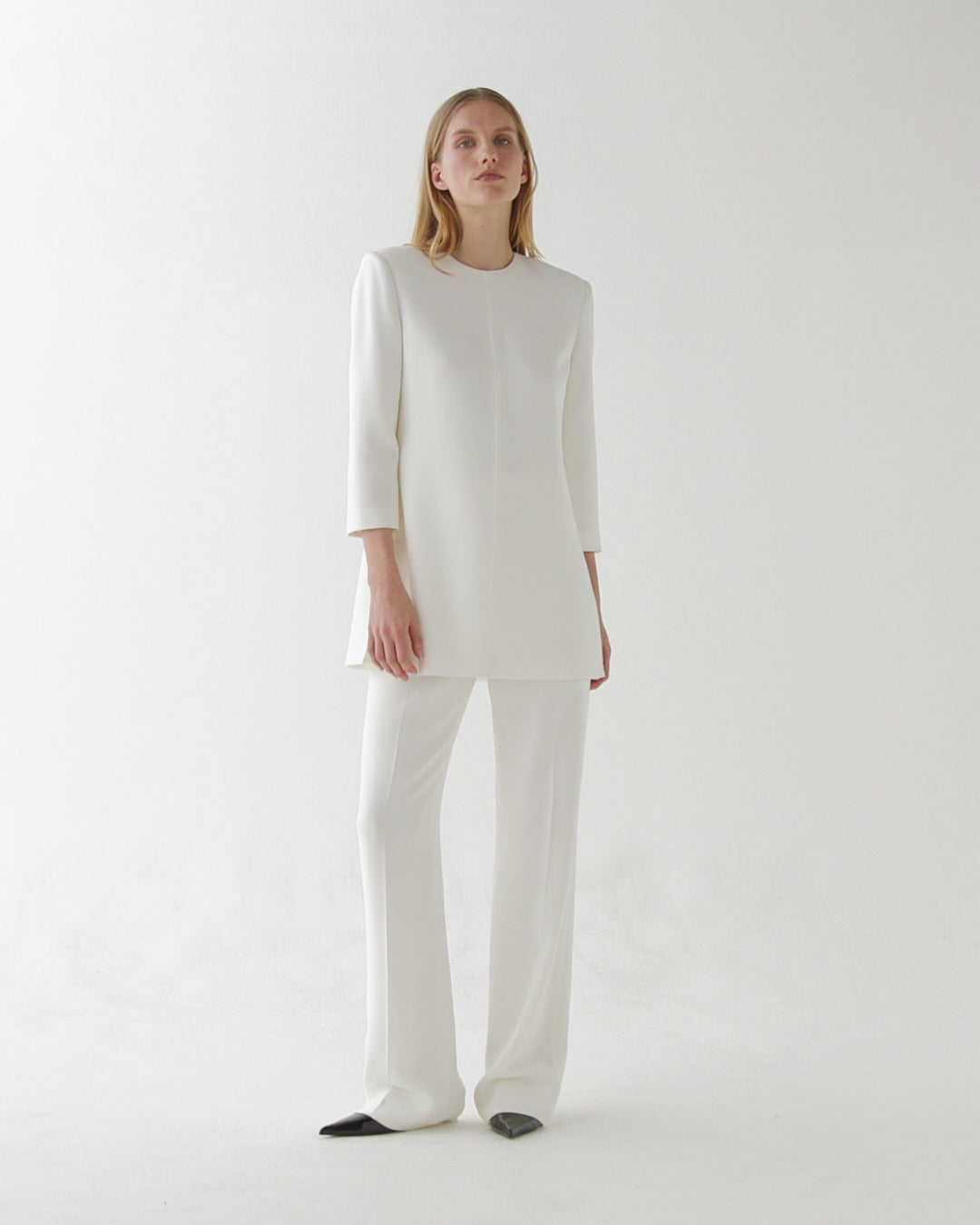 Ambar Tunic in Stretch Viscose Crepe, Off-White
