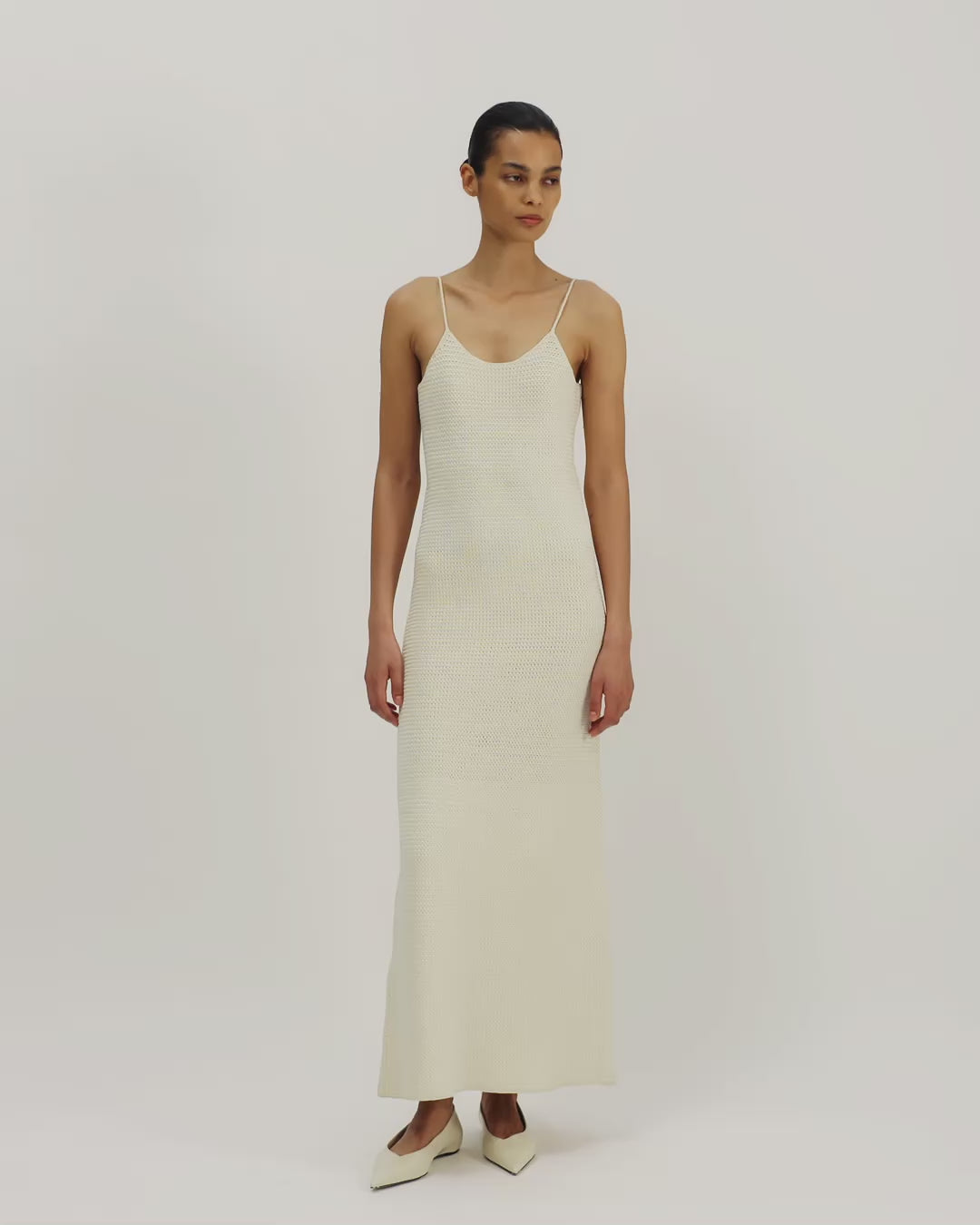 Liliana Dress in Silk Crochet, Off-White