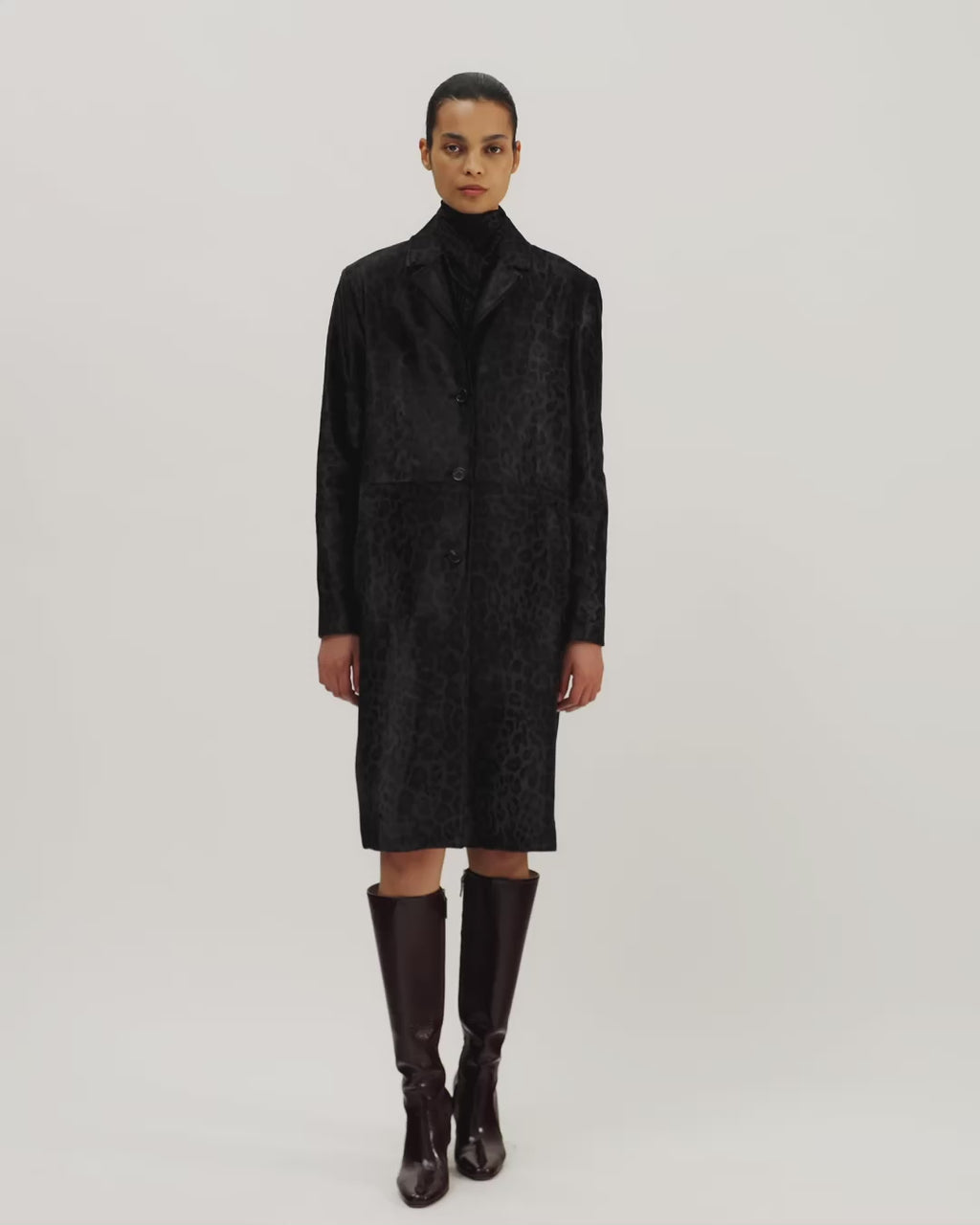 Gabriele Coat in Calf Hair, Dark Grey Leopard