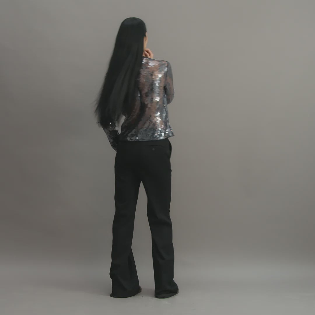 Dalia Top in Lace Sequins, Black