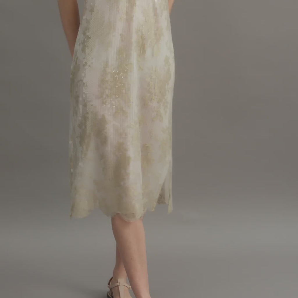 Aya Dress in Lace Sequins, Gold