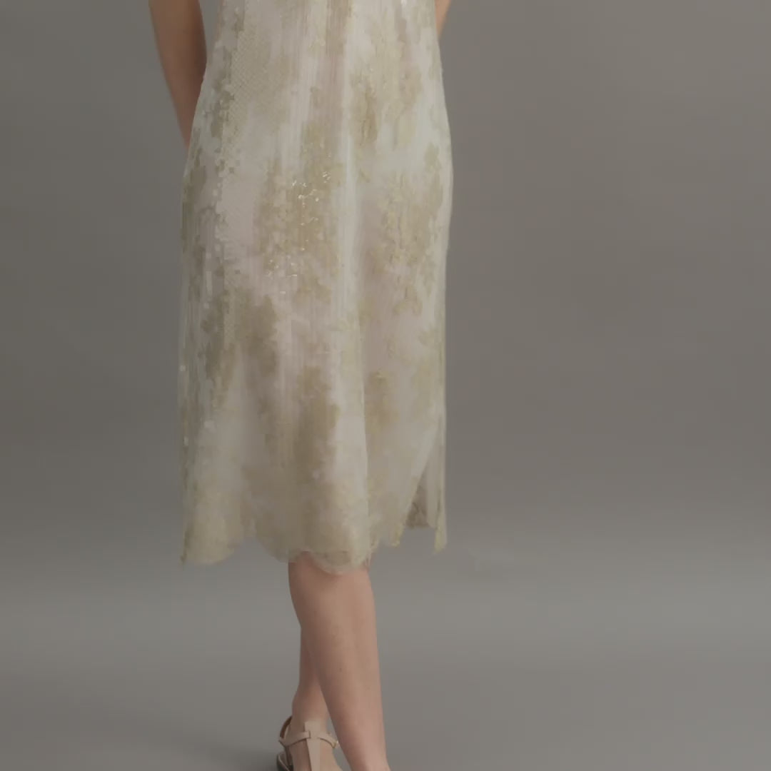 Aya Dress in Lace Sequins, Gold