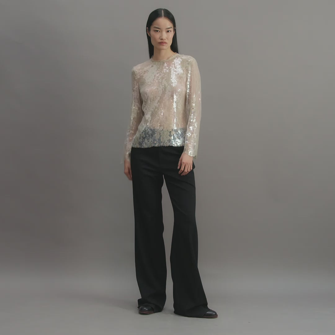 Dalia Top in Lace Sequins, Gold