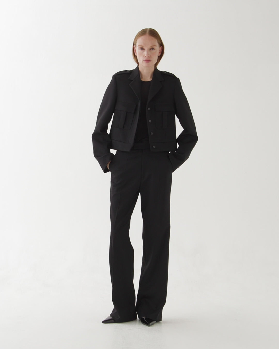 Taylor Trouser in Stretch Wool Twill, Black