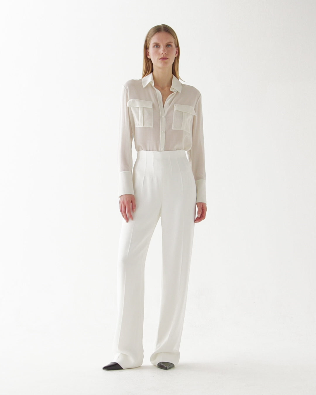 Naya Trouser in Stretch Viscose Crepe, Off-White