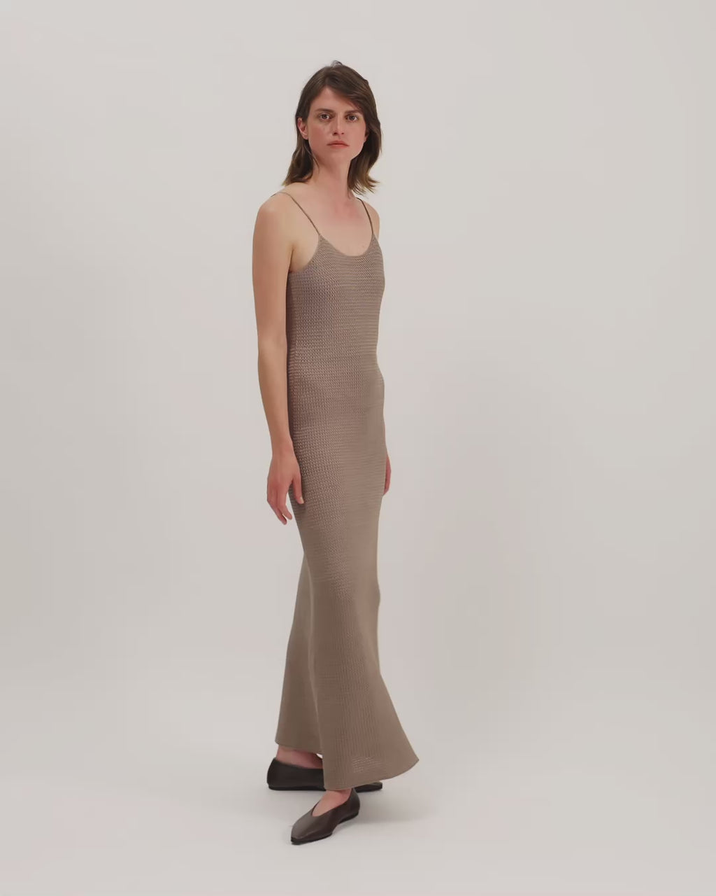 Liliana Dress in Silk Crochet, Walnut