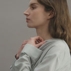 Daisy Shirt in Silk, Grey Pinstripe