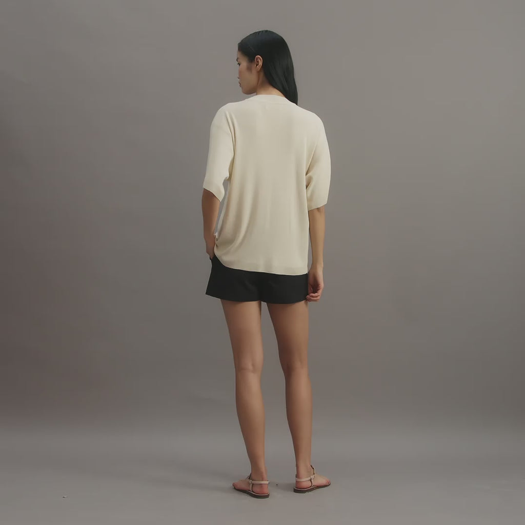 Carys Knit Top in Viscose, Off-White