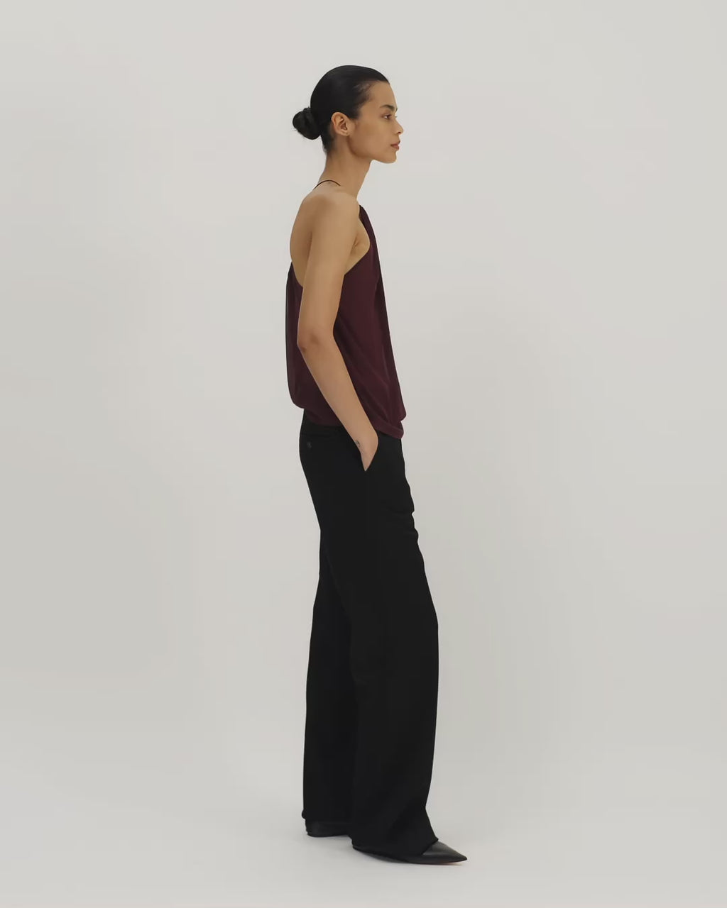 Greta Top in Silk, Deep Plum
