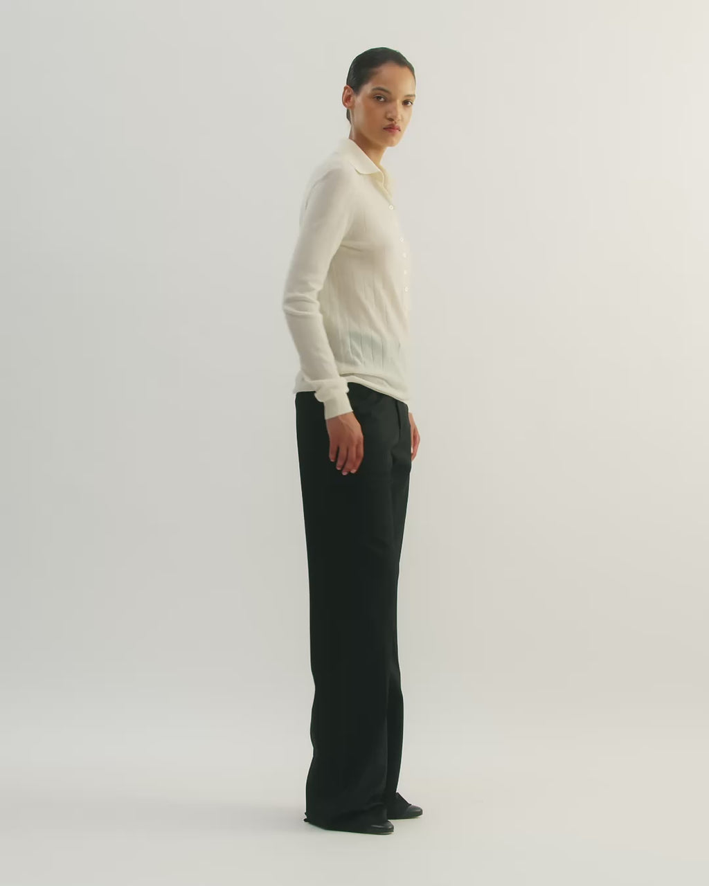 Luna Polo Neck Sweater in Cashmere, Cream