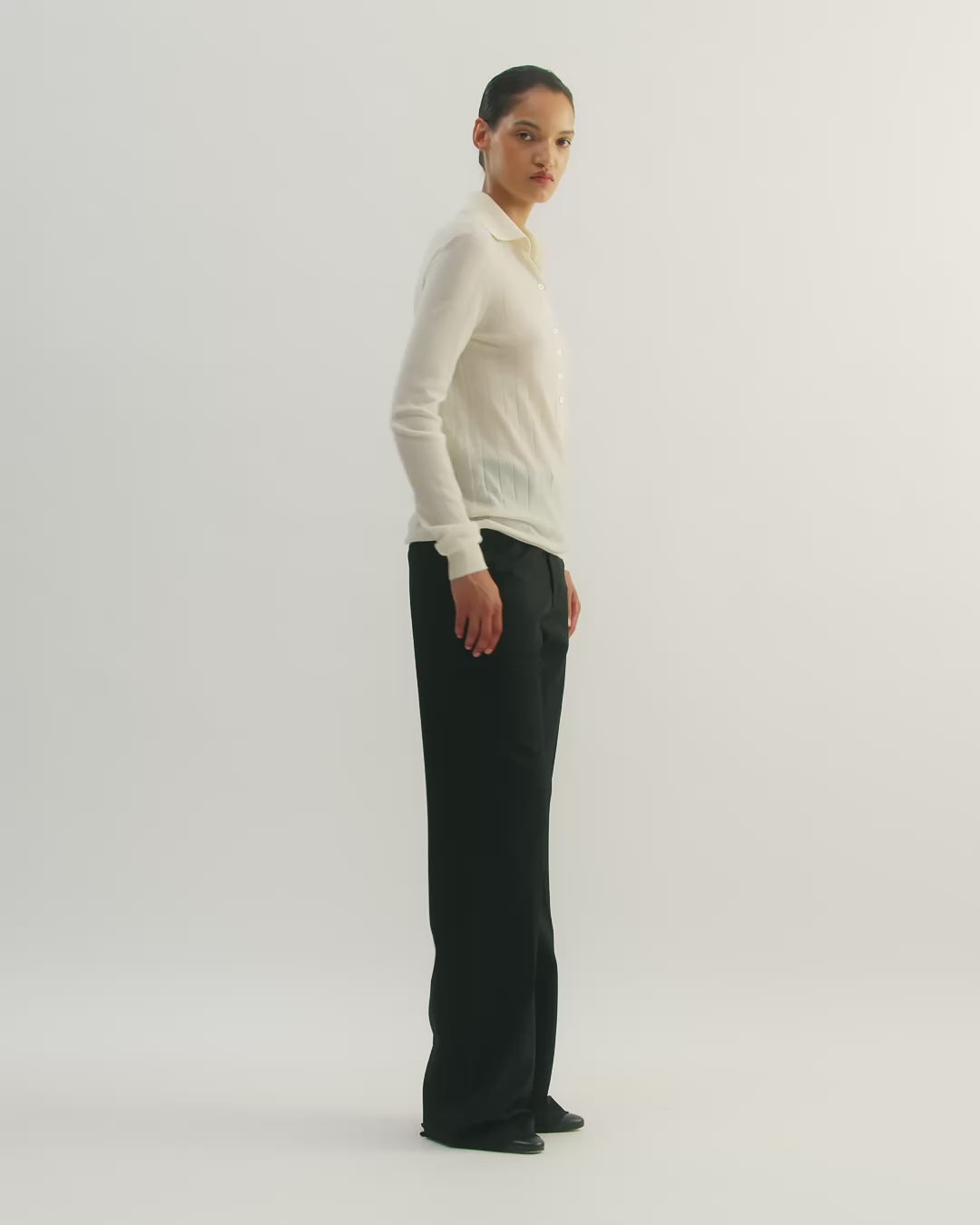 Luna Polo Neck Sweater in Cashmere, Cream