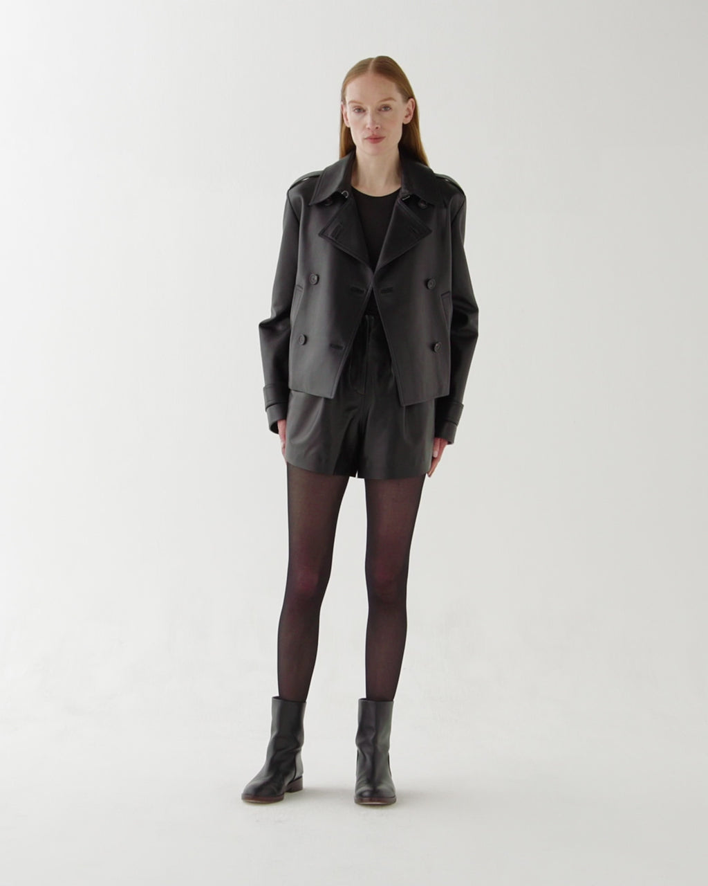 Tilly Short in Lightweight Nappa Leather, Black