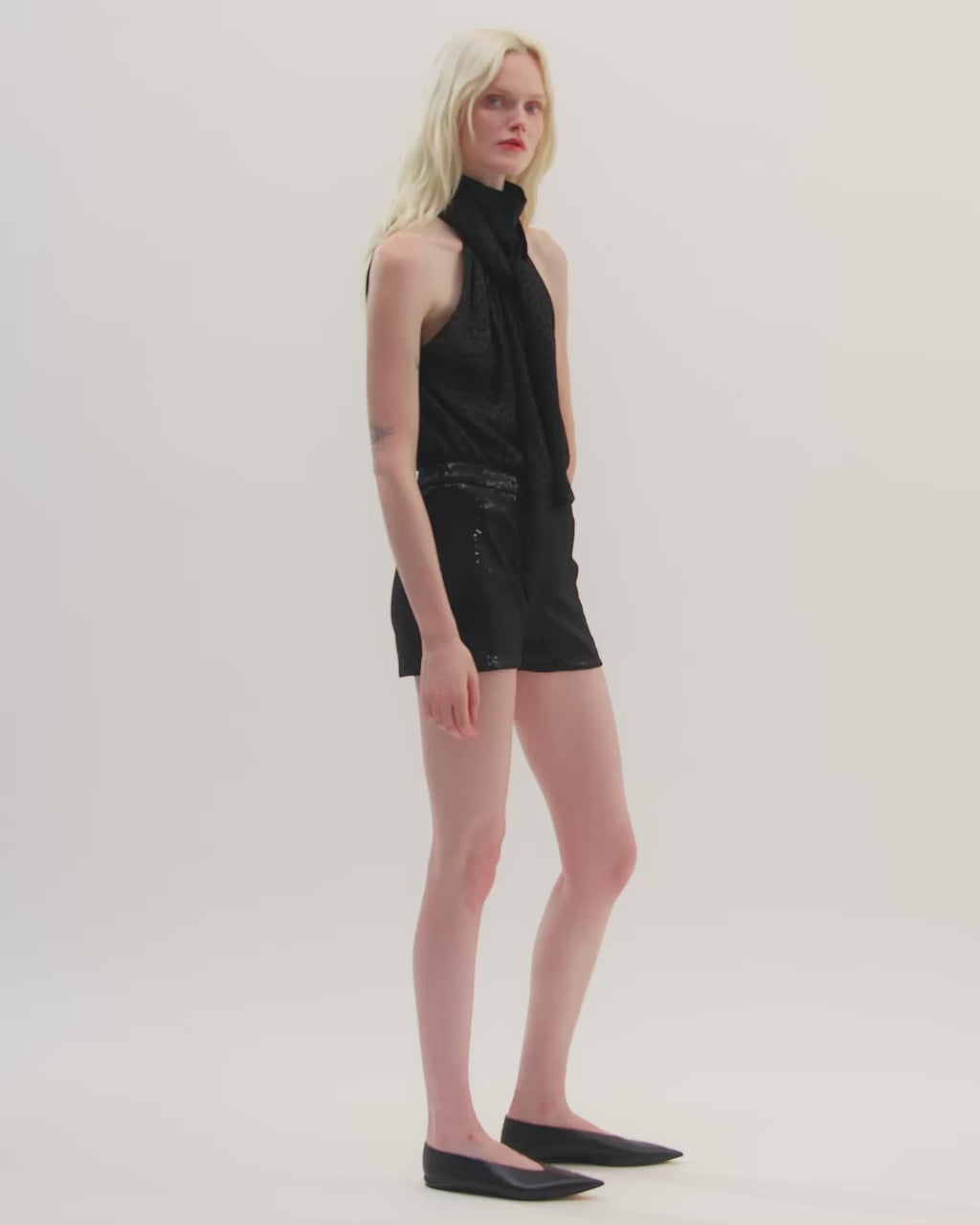 Helena Shorts in Stretch Sequin, Black