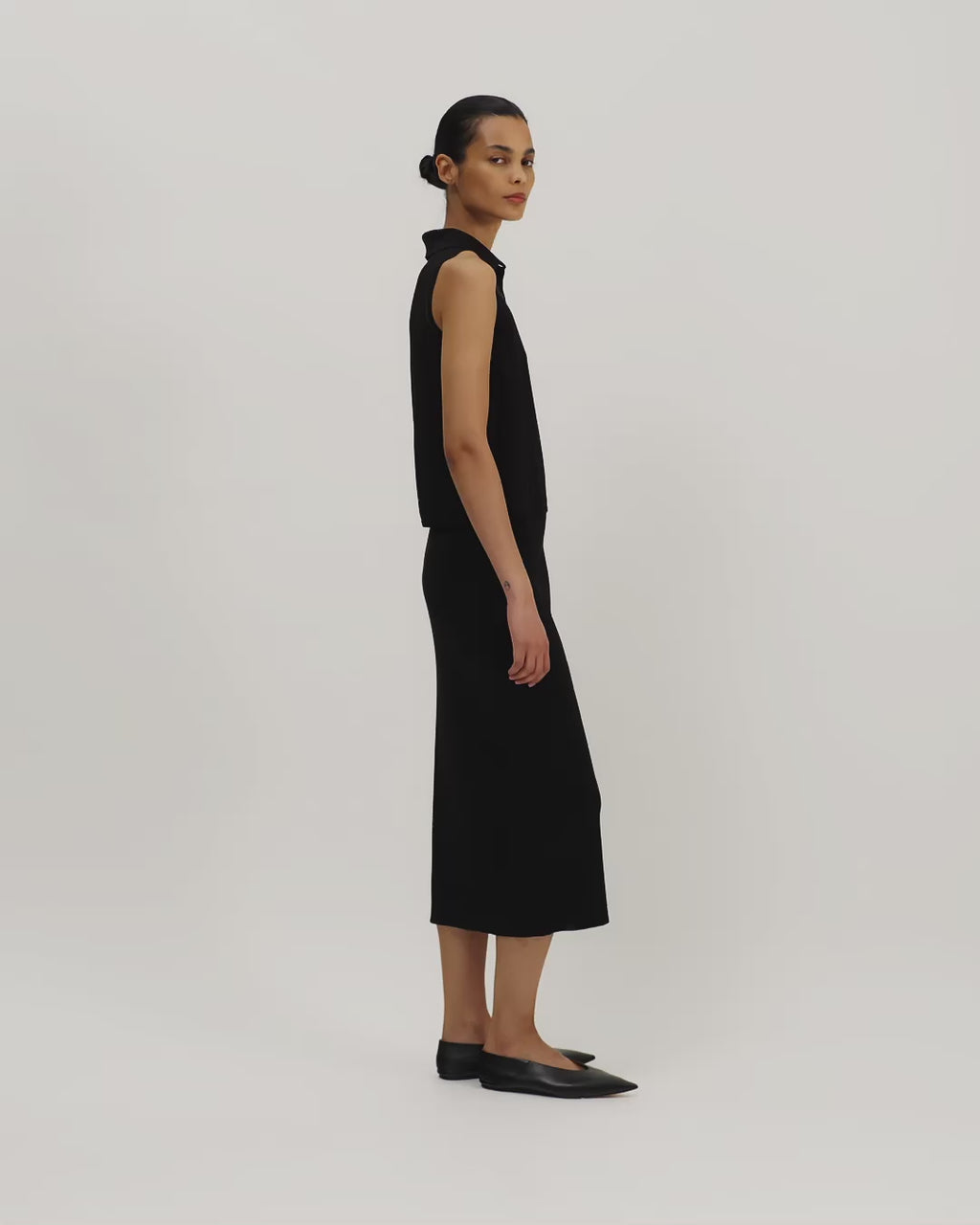 Selma Polo Vest in Silk Knit, Black