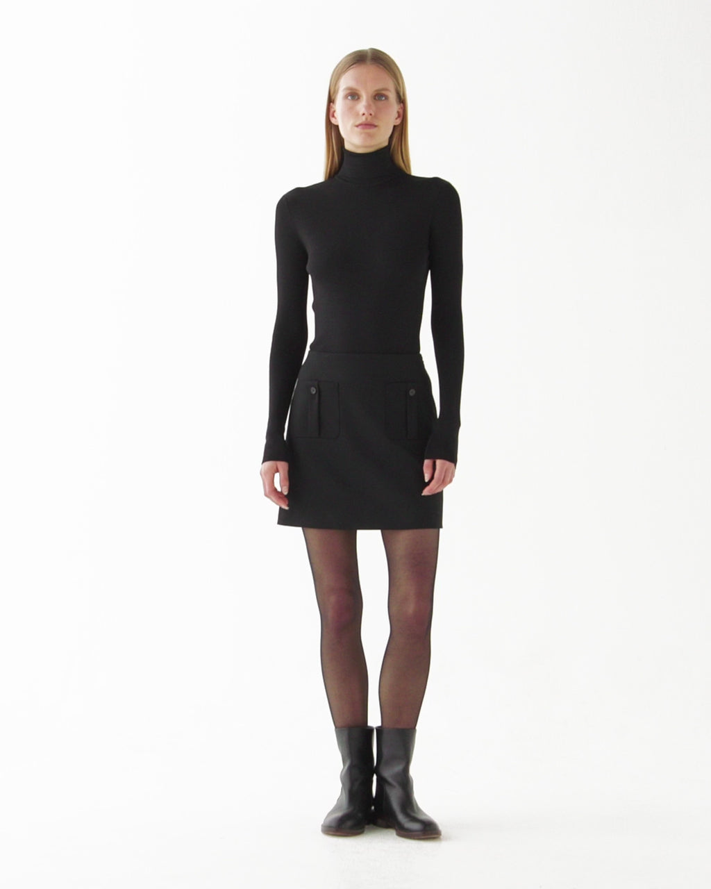 Sabine Skirt in Stretch Wool Twill, Black