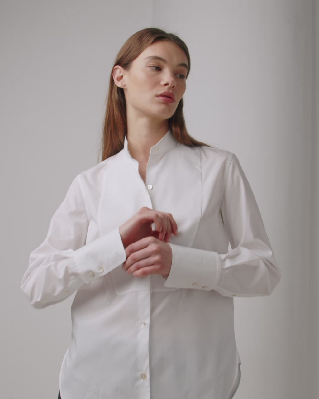 Ruby Tuxedo Shirt in Cotton Poplin, White
