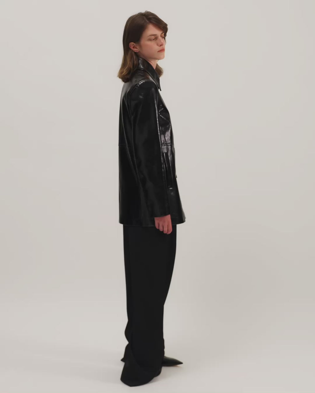 Jess Jacket in Patent Leather, Black