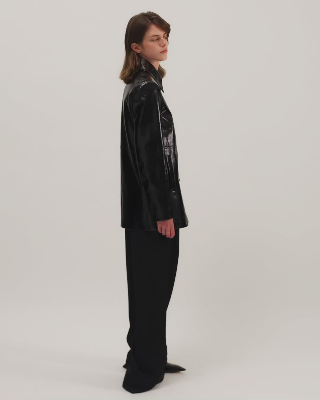 Jess Jacket in Patent Leather, Black