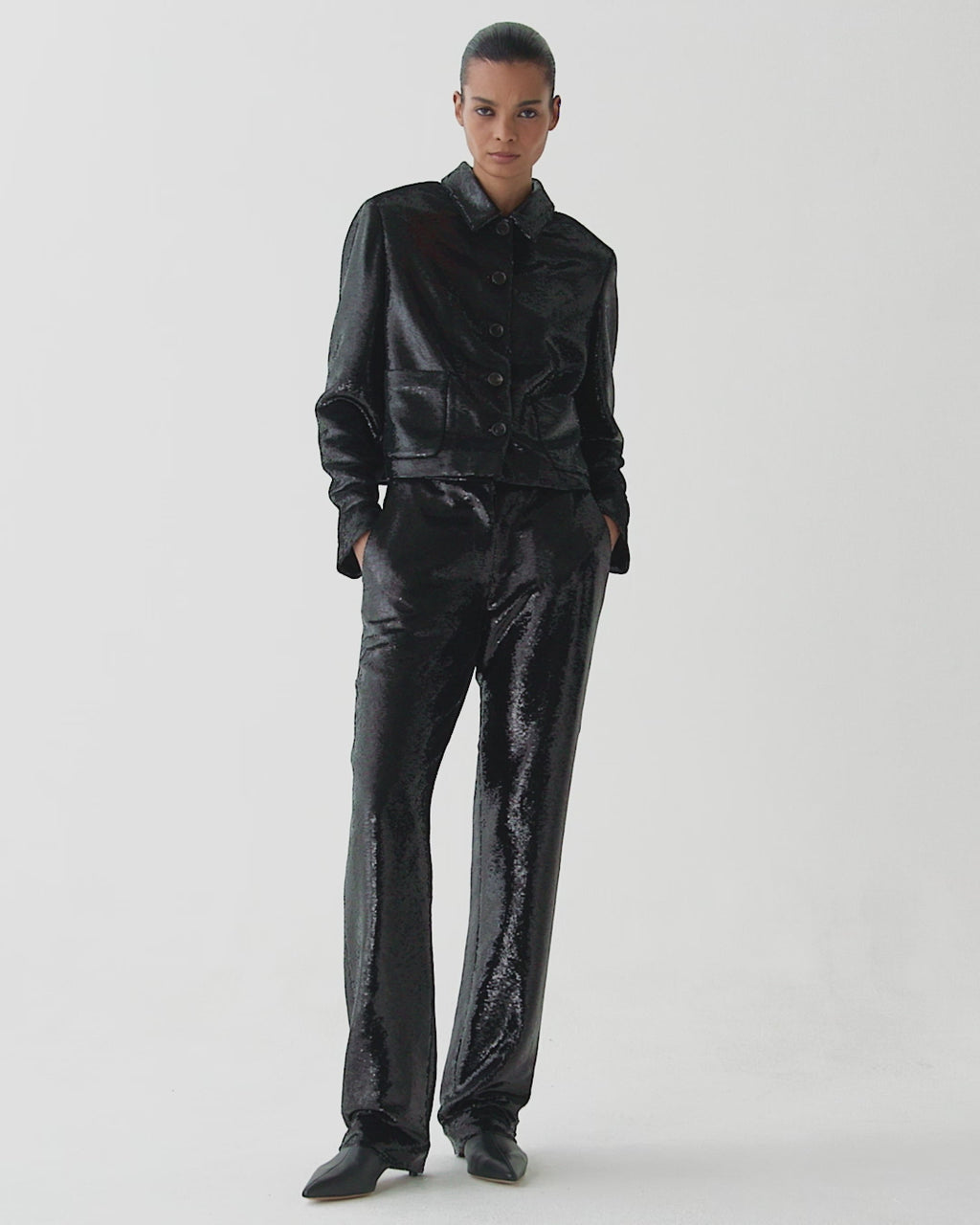 Ines Jacket in Flat Sequin, Black