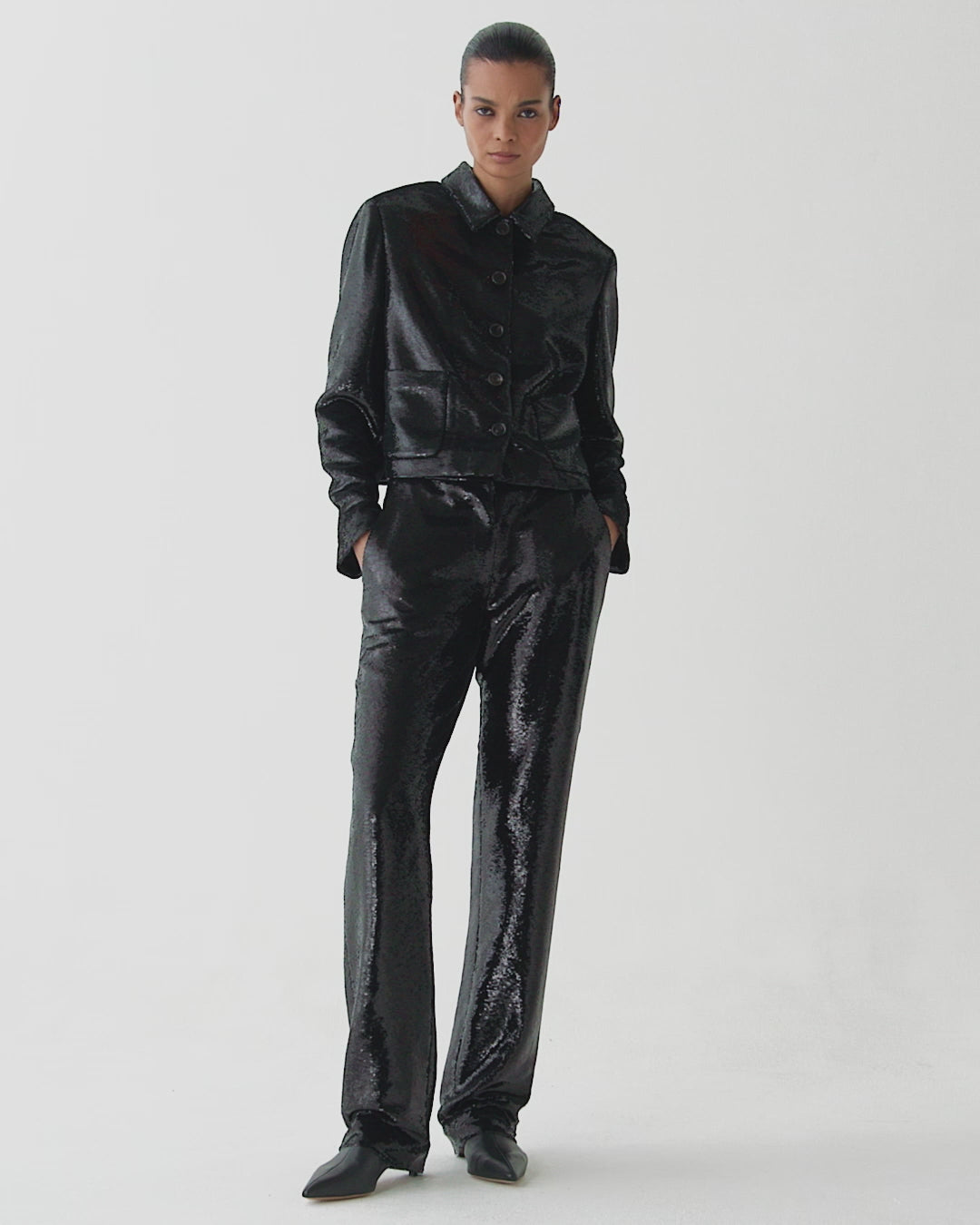 Ines Jacket in Flat Sequin, Black