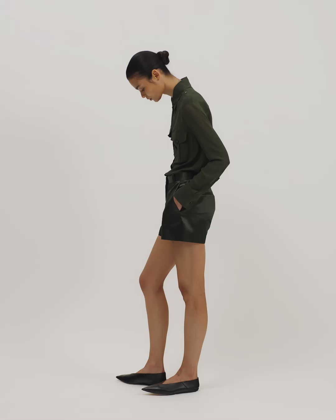 Daphne Shirt in Silk, Olive
