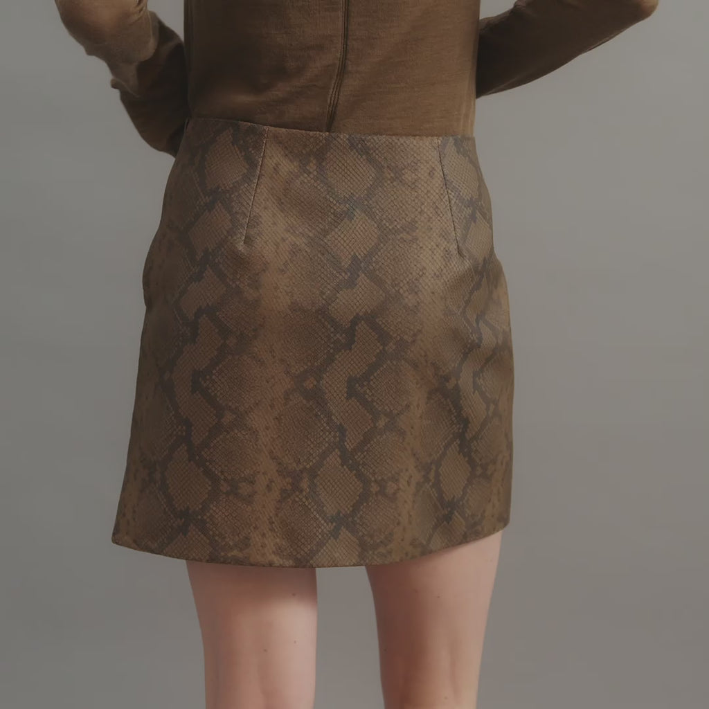 Cecily Skirt in Snake Print Leather, Camel