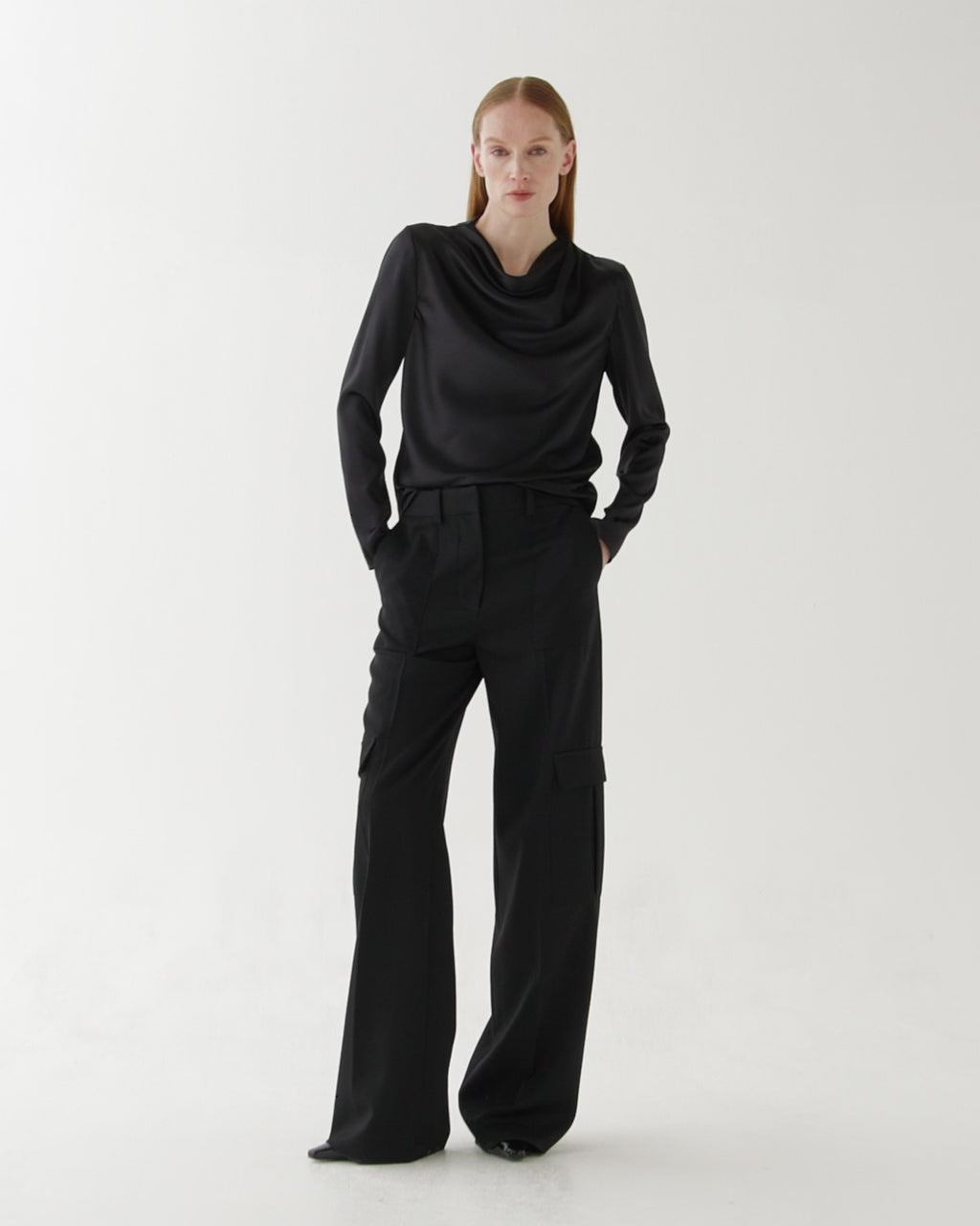 Cecilia Top in Stretch Silk, Black