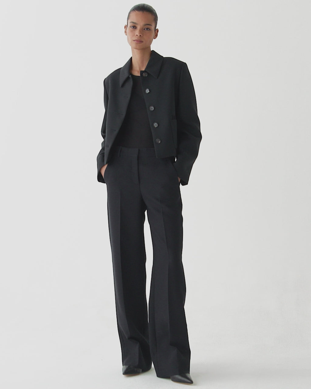 Anya Trousers in Wool Viscose, Black